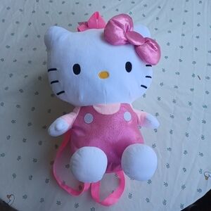 Hello Kitty Plush Backpack with shiny pink overalls NWT